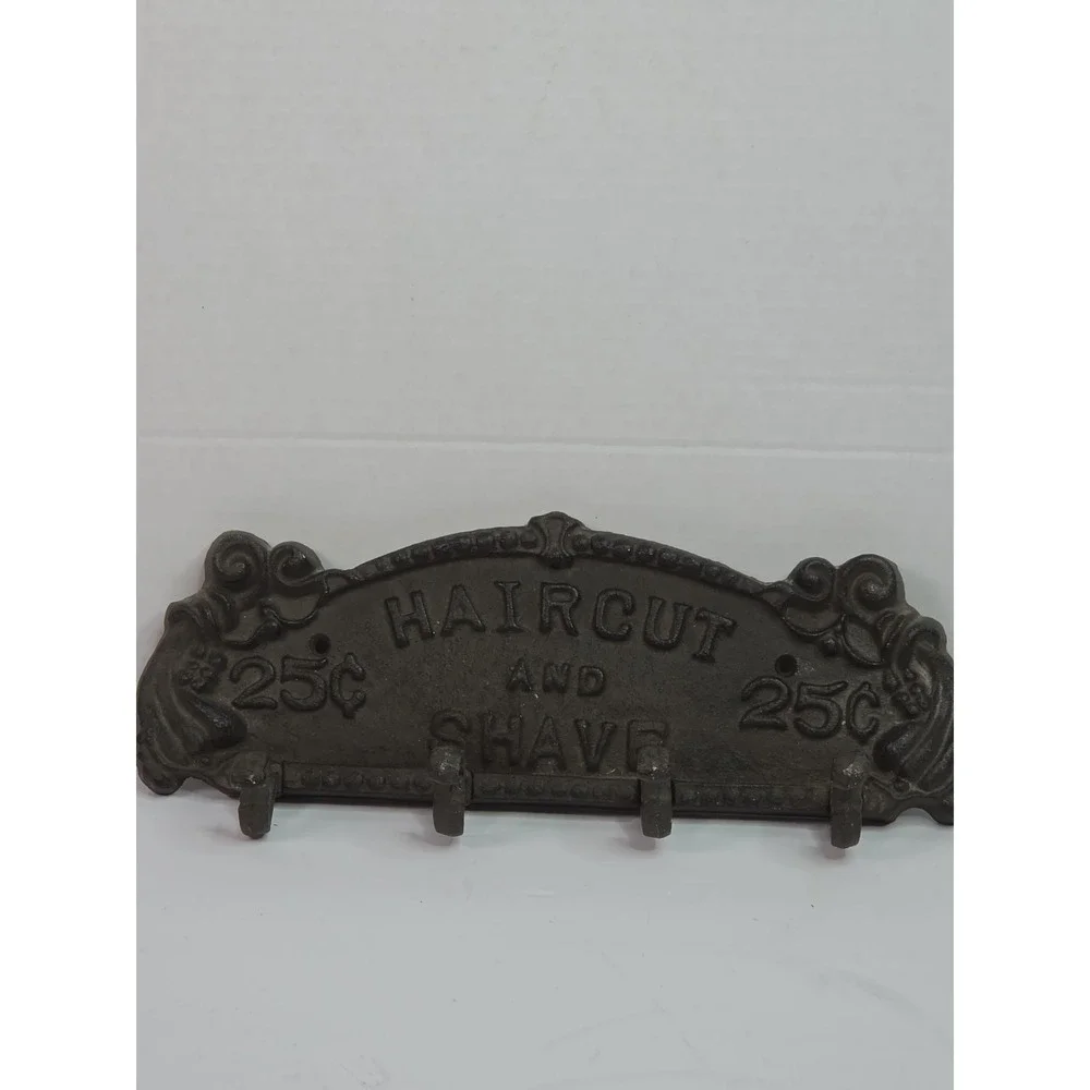 Antique Style Cast Iron Coat Hat Rack Barber Haircut And Shave 25 Rust Color
